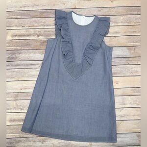 Express Women’s Ruffle Front Sleeveless Striped Shift  Dress Gray
